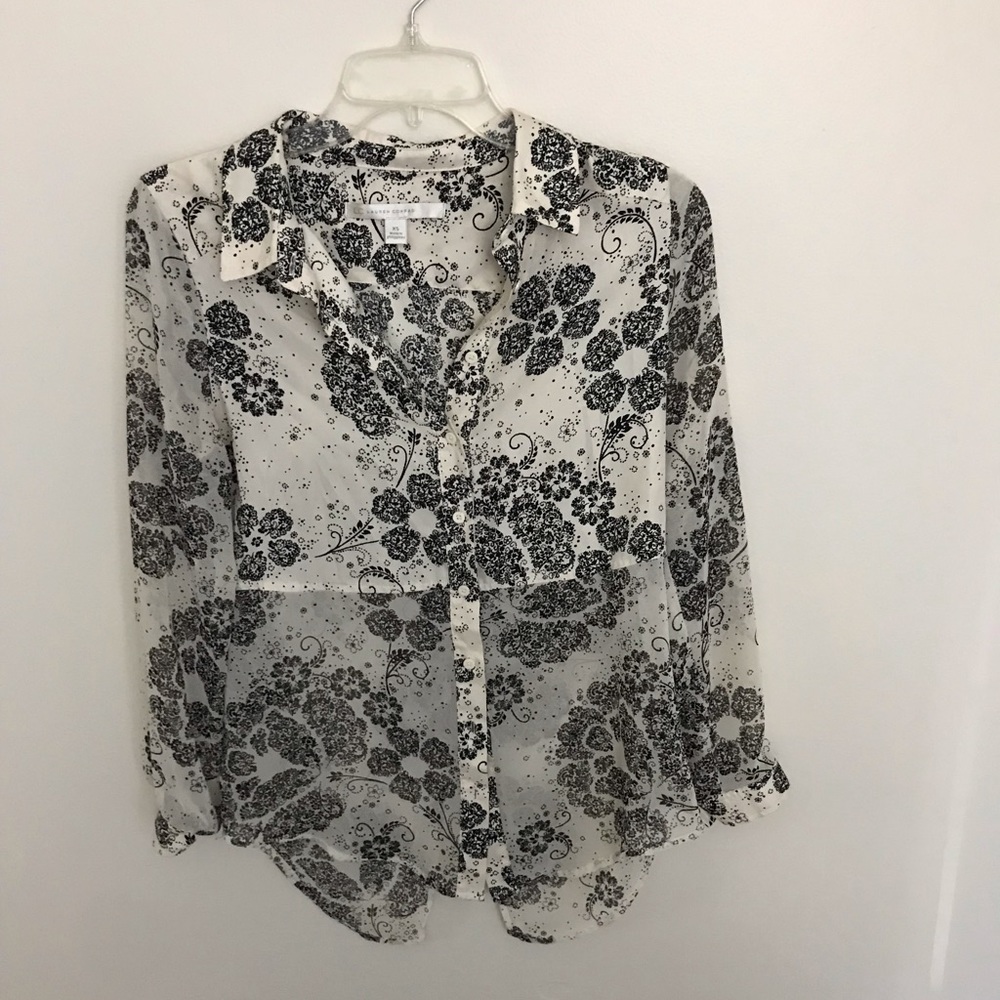 Lauren Conrad white/black button up blouse